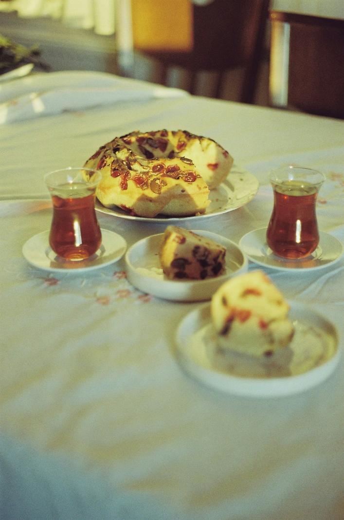 Rghayef dessert with honey on a Moroccan plate